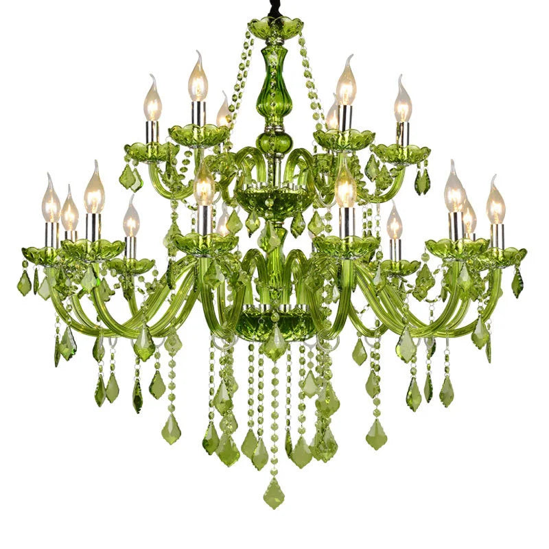 lustre cristal vert transparent classique 58x60cm têtes echangement e14