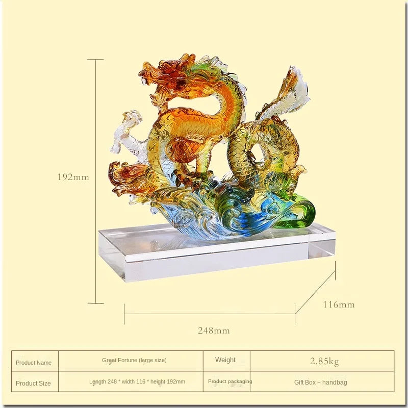 dragon sculpté transparent moderne orange vert bleu rouge décoration cadeau anniversaire lider