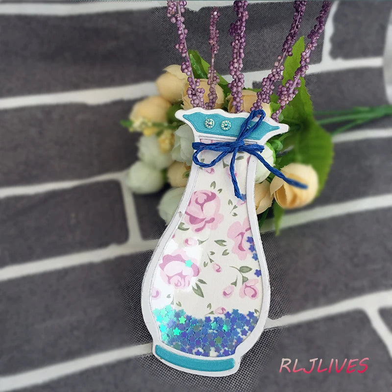vase decoratif floral opaque motifs fleurs sequins couleurs blanches bleues roses vertes