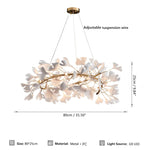 lampe suspendue feuilles gingko blanc doré contemporaine élégante salon chambre lumière chaînes porcelainière