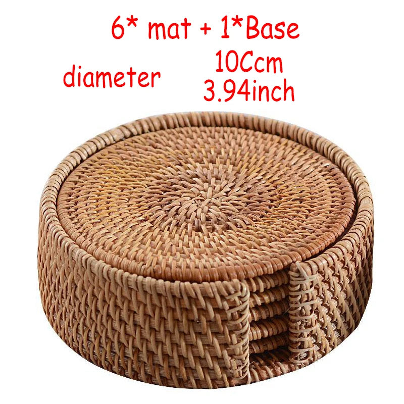 coasters tressés naturels traditionnels bois 8x8cm 10x10cm 13x13cm 16x16cm 18x18cm 20x20cm 6pcs