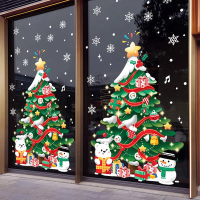 Autocollant électrostatique grand sapin de Noël noir sur fenêtre