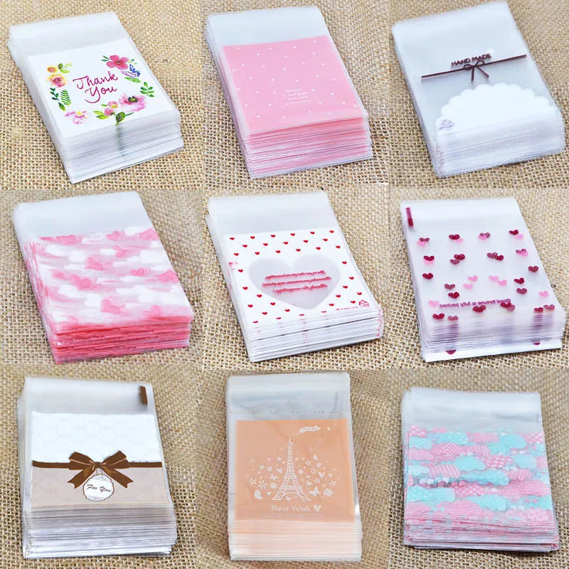 lot 100 sachets transparents petits cœurs fleurs fermeture zipper emballage cadeau fête anniversaire mariage