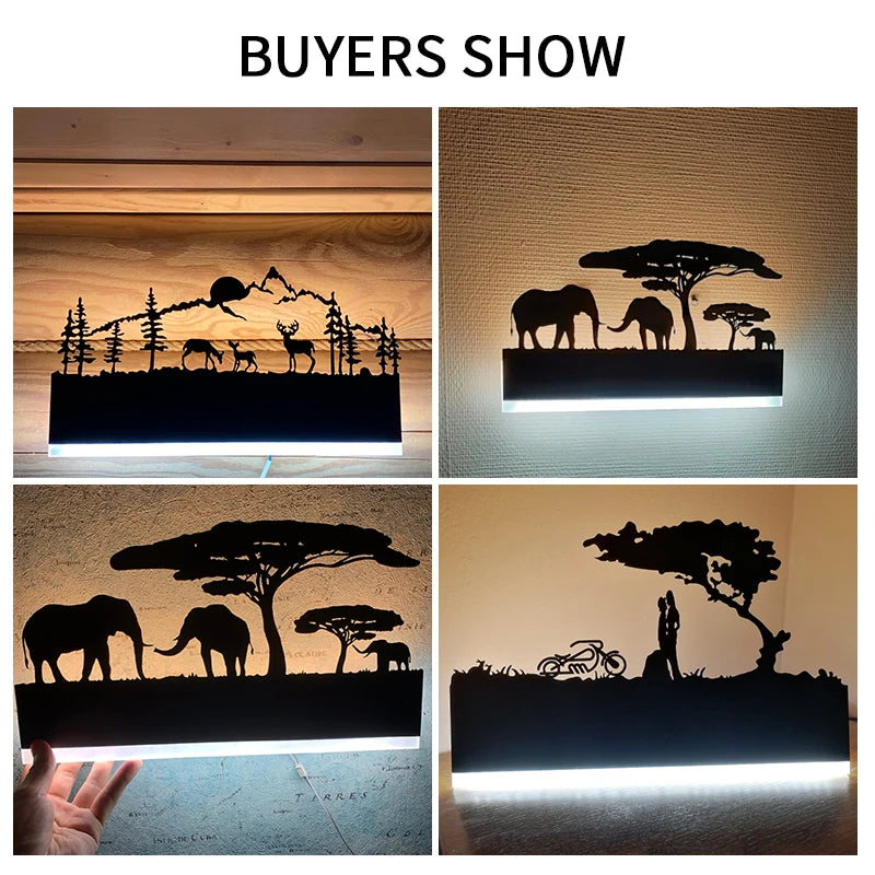 lampes murales rustiques safari silhouettes animaux led chambre coucher éclairage moderne diffuse