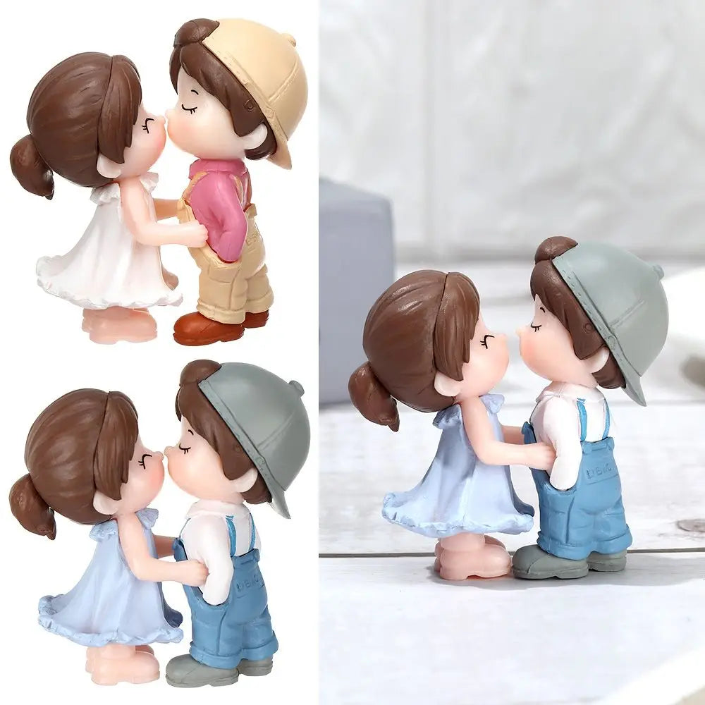 figurines couple cartoon blanc bleu décoration intérieure extérieure amoureux stylisées ornement maison jardin