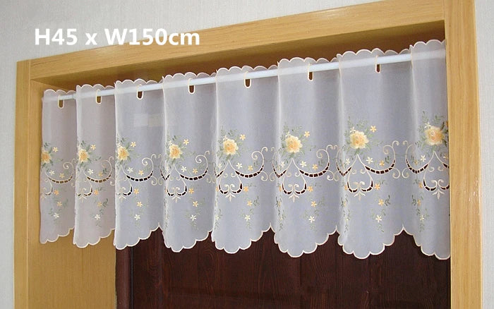 rideau blanc brodé fleurs or transparent classique fenêtre H30 W150 H90 W150 H75 W150