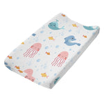 housse matelas langer coton feuilles tropicales moderne vert rose bleu blanc