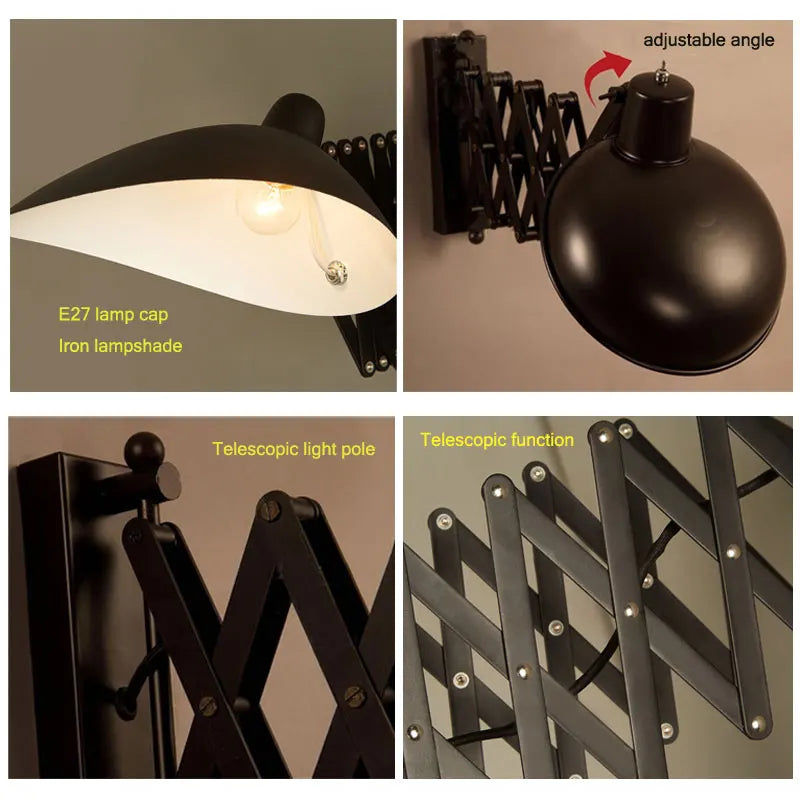 lampe murale industrielle articulée noir mat abat jour métal vis