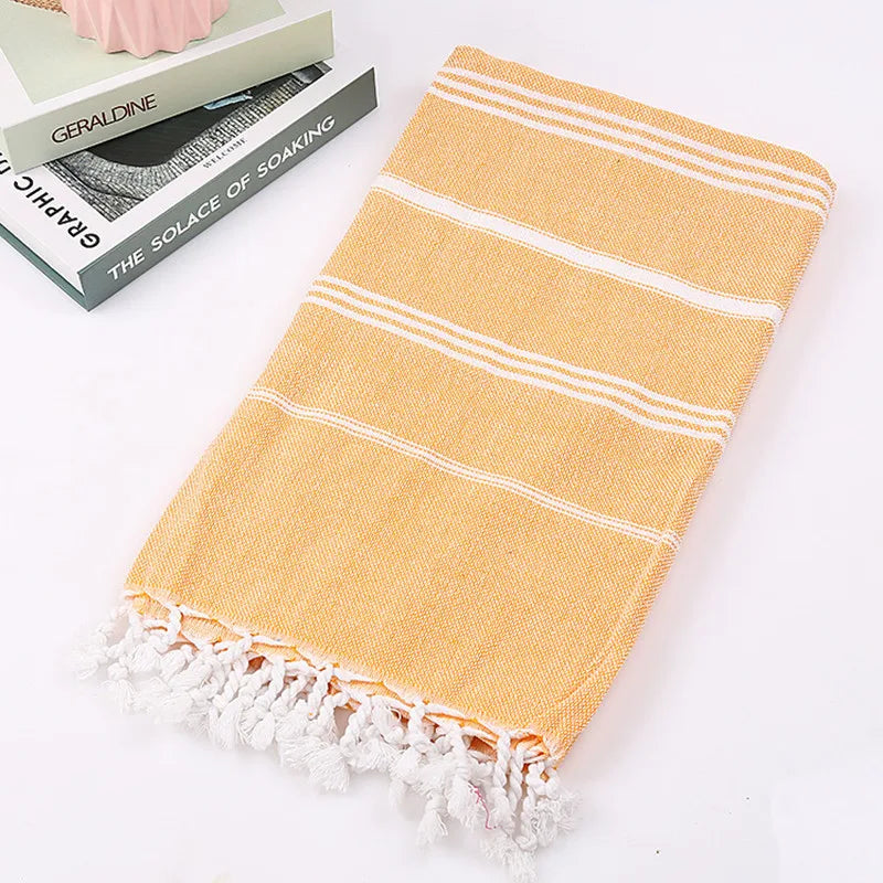 serviette bain rayée 100x180cm coton biologique séchage rapide franges classique rose gris bleuclair