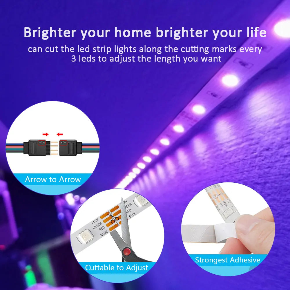 ruban led multicolore synchronisation musique télécommande câble usb adhésif moderne chambre fêtesRGBOptique