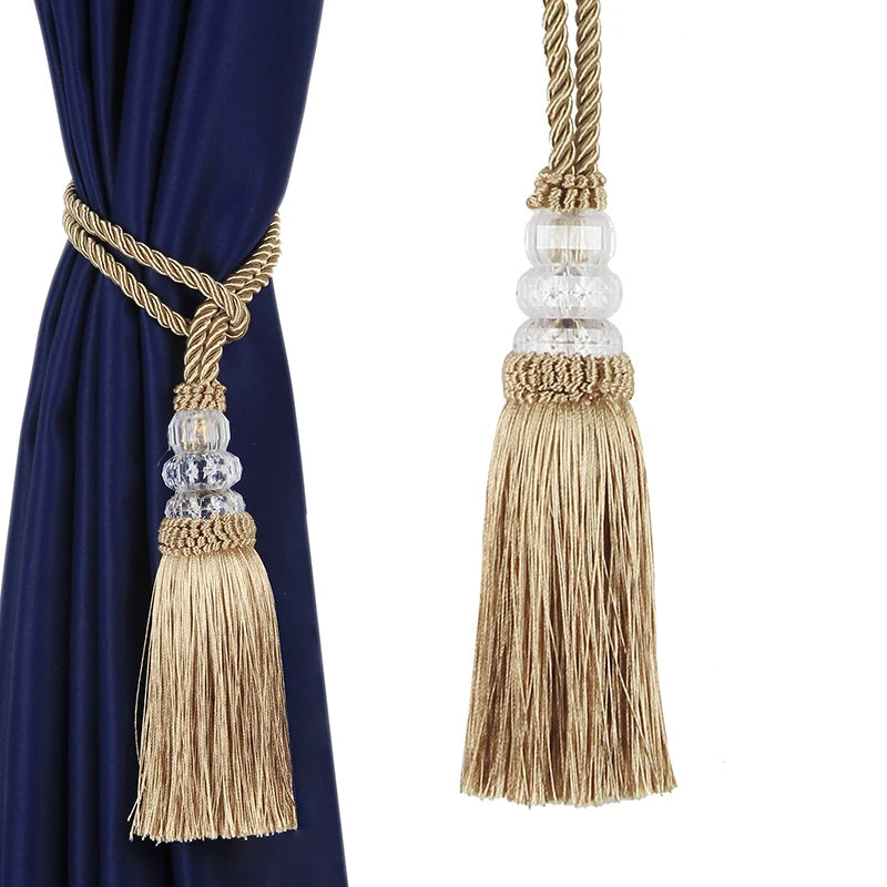 pompons rideau doré noir blanc élégants tissu fin transparentes 58cm longueur total 15cm largeur
