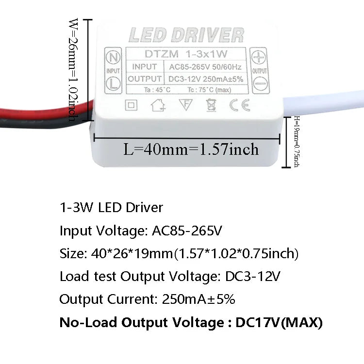 pilote led 300ma 120v 240v 3w 5w 7w 12w 18w 25w 36w alimentation ac90v
