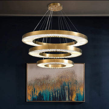 Suspension lumineuse moderne dorée cristal finement gravé éclairage intérieur LED toucher ON/OFF