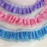 rubans plissés bordure dentelée motifs floraux violet rose bleu festif décoration tissu polyester nylonOpaque