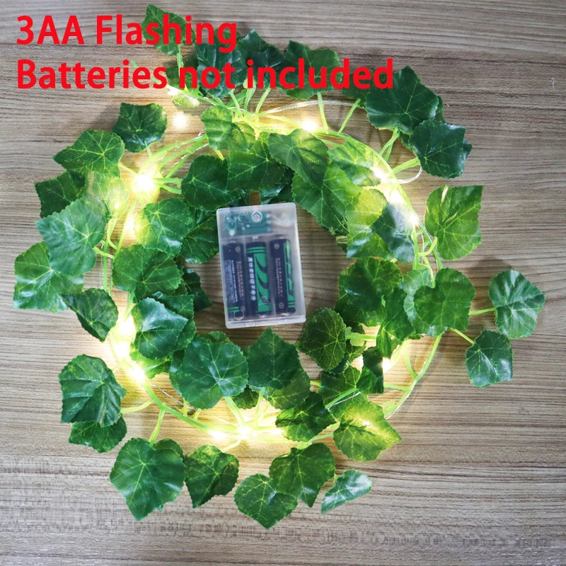 guirlande lumineuse led feuilles vertes lumières blanches noël moderne 2m batterie 2aa 3aa