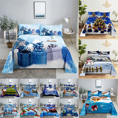 Parure de lit Noël 3D HD bleue sur un lit double