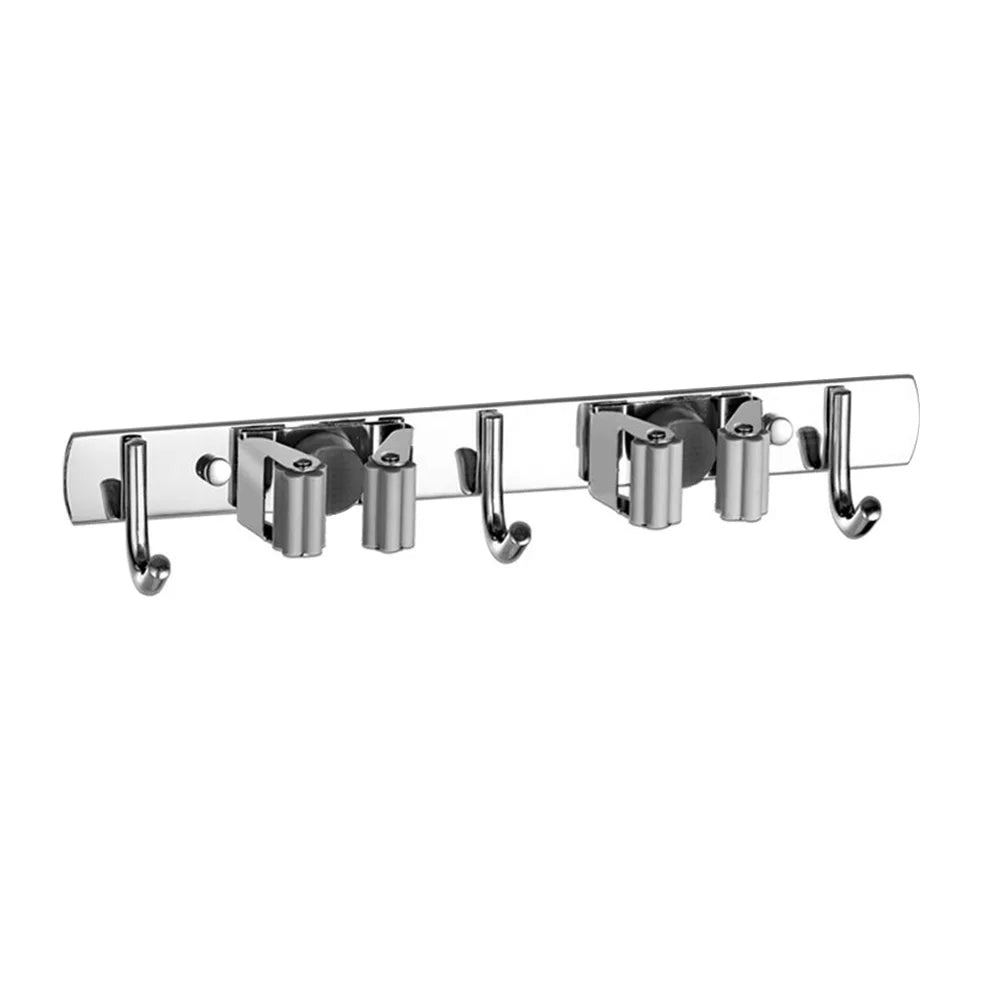 porte balais argenté vert clair adhésif mur moderne hooks rangement outils nettoyage