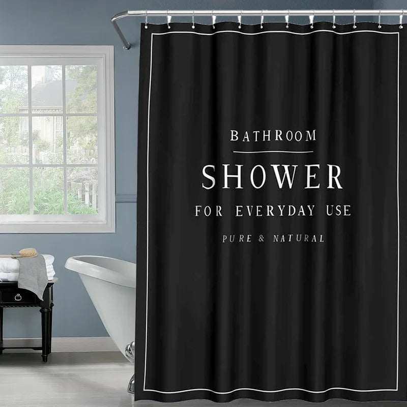 rideau douche polyester solide blanc noir minimaliste respectueux environnement métalliques