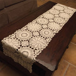 nappe coton crochetée fleur motif rustique table manger blanc cassé crème ajourée vintage 40x100cm