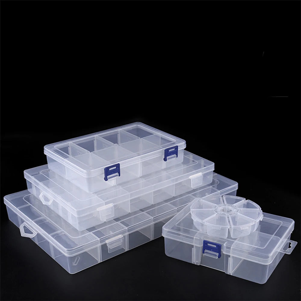 boîtes rangement transparentes modernes compartiments pliables poignées organisation bijoux vis pratiques plastique