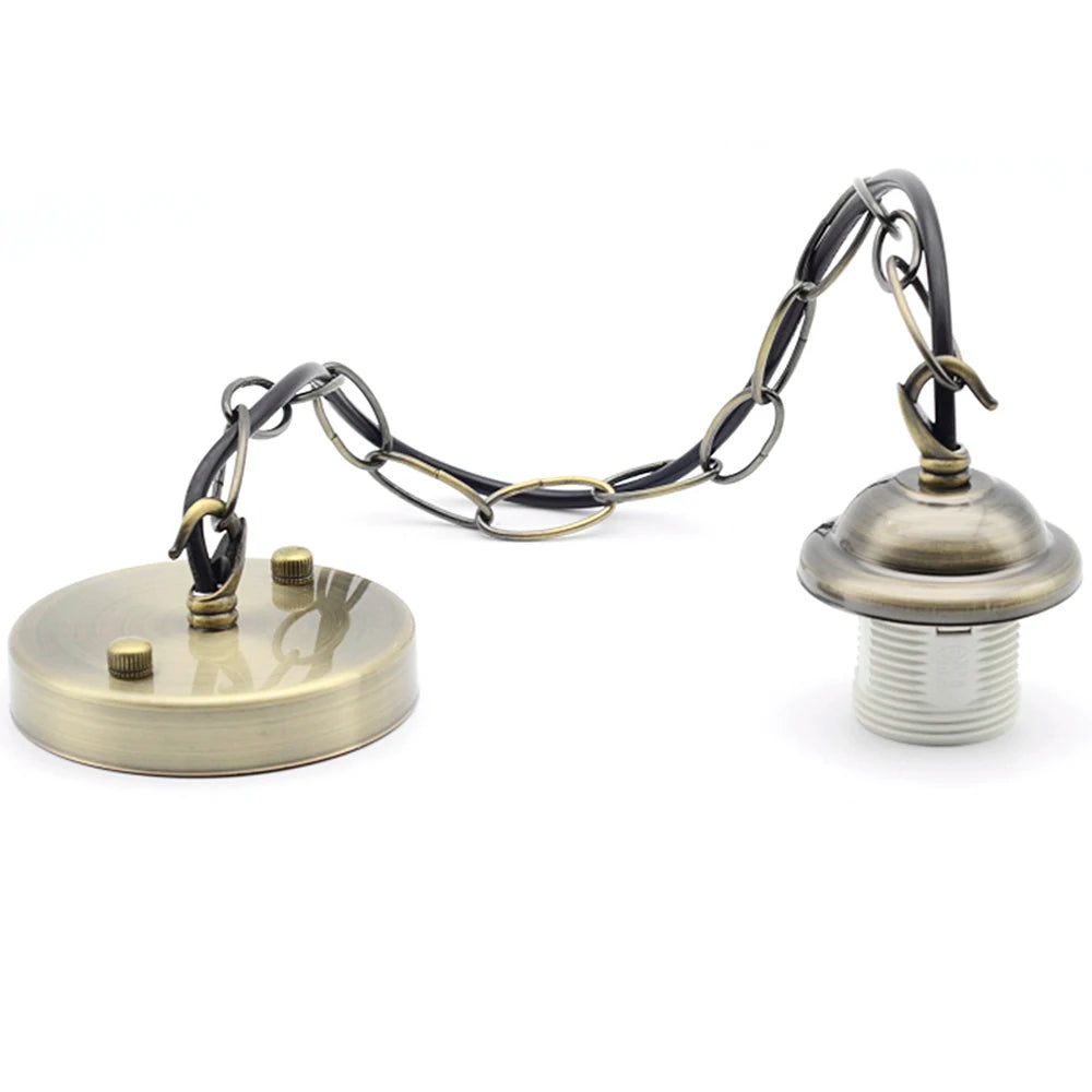 support lampe suspendue vintage chaîne métallique or bronze chrome blanc eyelets vis inclusion