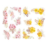 sticker mural adhésif fleurs aquarellées rose rouge jaune marron vert moderne chambre salon