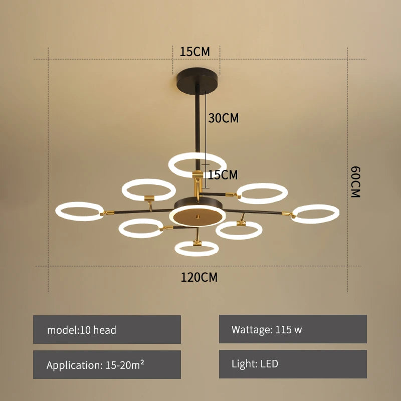 lampe suspendue moderne nordique 10 têtes noir doré led echangement e27