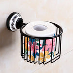 accessoires salle bain noir blanc motif floral classique porte serviettes papier toilette porte savon