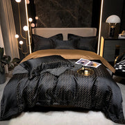 Parure de lit noire 4 pièces en coton égyptien Jacquard avec fil d'or - Ombre Interieur