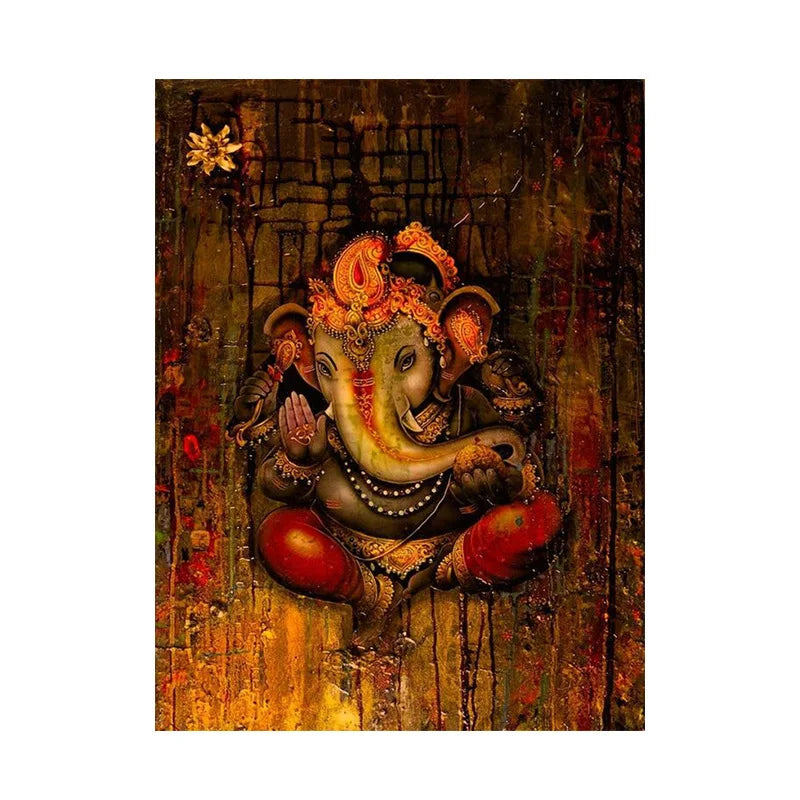 peinture toile religieuse thème hindou animal multicolore détails floraux art contemporain cadre miroir sans