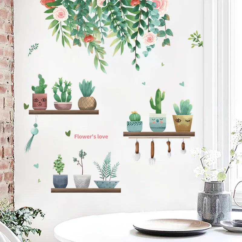 autocollants muraux décoratifs plantes étagères bohémiennes aquarelle moderne enfants chambre