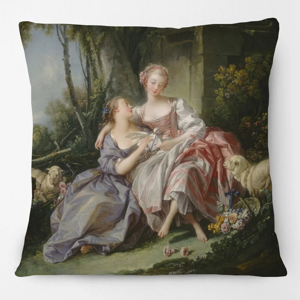 oreiller decoratif carré motif floral texture satinée classique beige rose vert