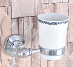 ensemble accessoires salle bain chrome blanc porte savon distributeur brosse wc tasse motif