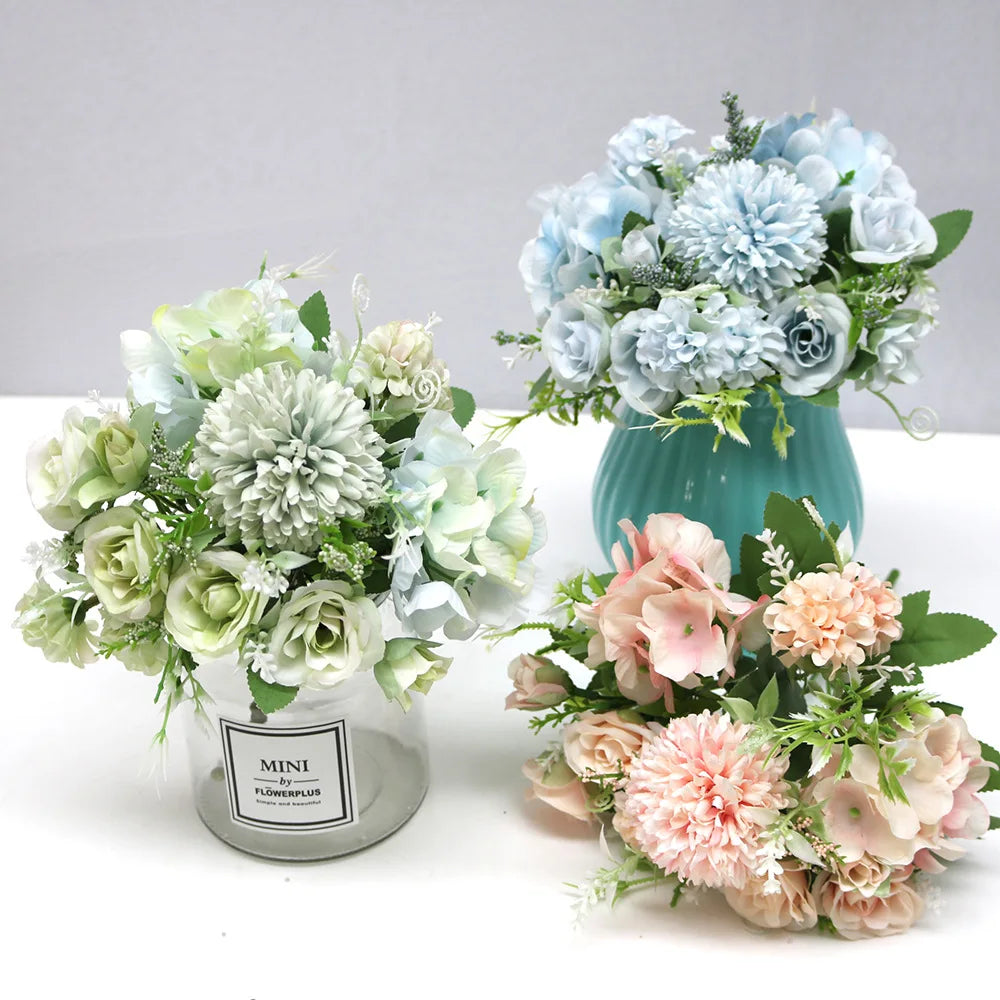 bouquet fleurs artificielles rose clair blanc bleu vert decoration maison classique romantiqueintérieurévénementmariage