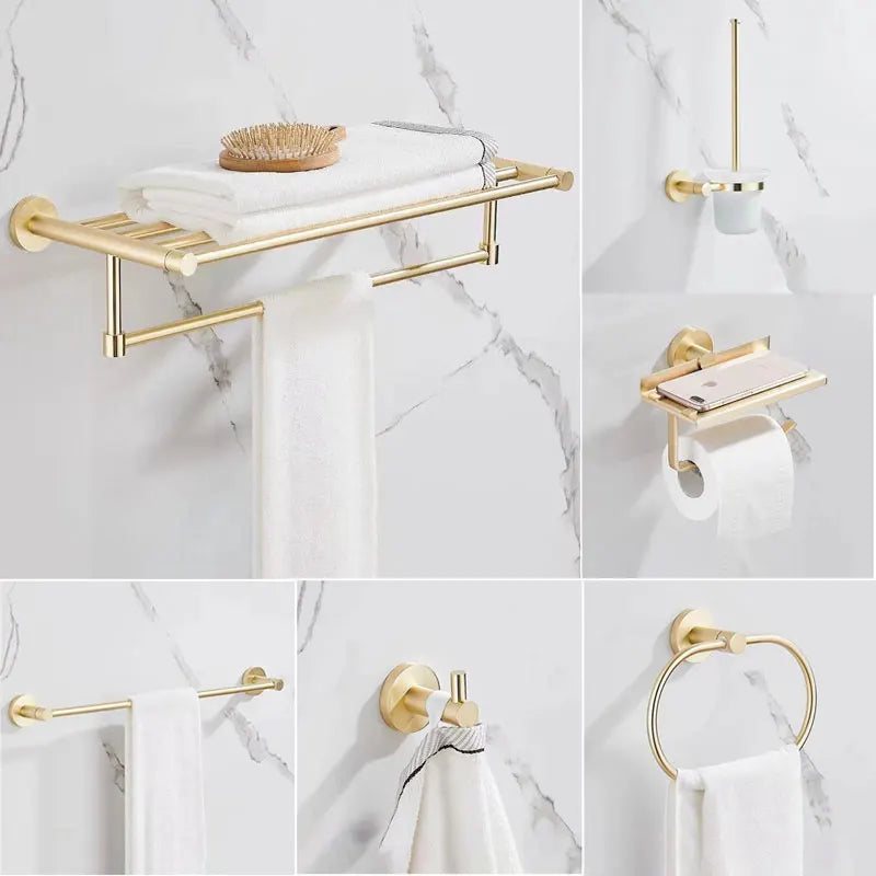 porte serviettes mural doré lisse moderne ensemble quincaillerie bain fixations serviettes blancs