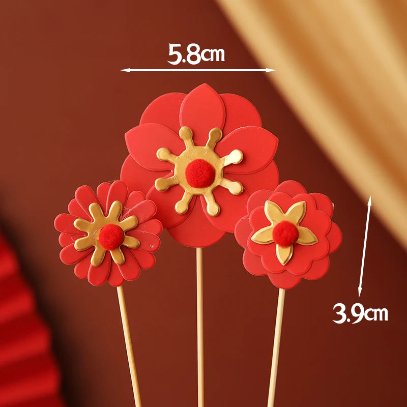 décoration gâteau anniversaire mariage retraite thème festif personnages chinois théière fleurs rouges motifs traditionnels