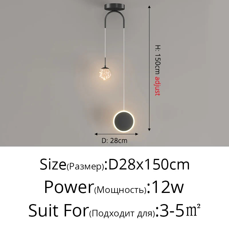 suspension lumineuse led moderne minimaliste noir blanc fixée câble haute qualité verre transparent chambre