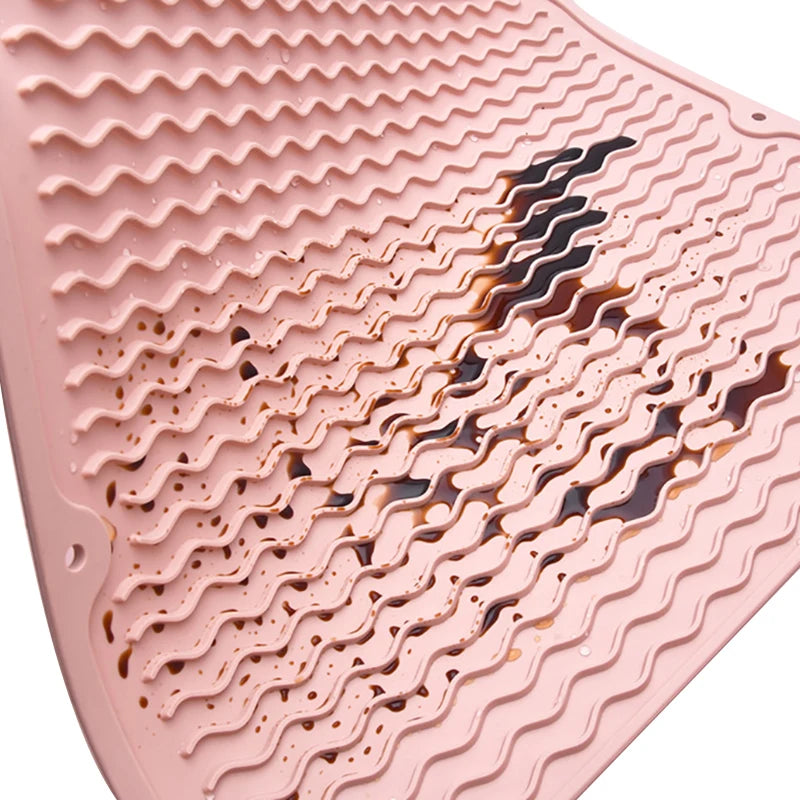 tapis séchage vaisselle silicone bleu rose rayures modernes assiettes couverts dimension 40x30cm