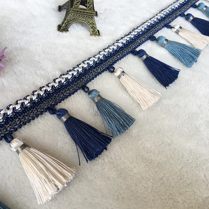 rideau polyester franges couleurs multiples bordure decoratif elegante textile maison