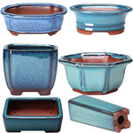 pots bonsaï chinois céramique porcelaine bleu brun texture grès effet craquelé classique artisanal