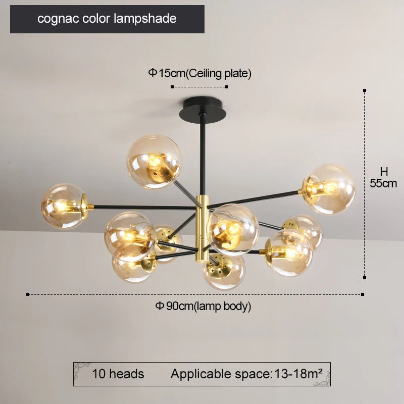 suspension lumineuse moderne boules sphériques translucides noir doré led echangement facile