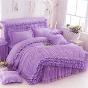 housse couette ensemble literie polyester violet rose volants fronces romantique girly victorien taies oreiller
