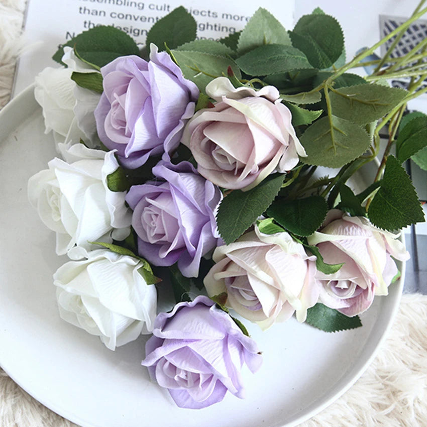 bouquet artificiel roses violet blanc decoration maison mariage anniversaire intérieur classique