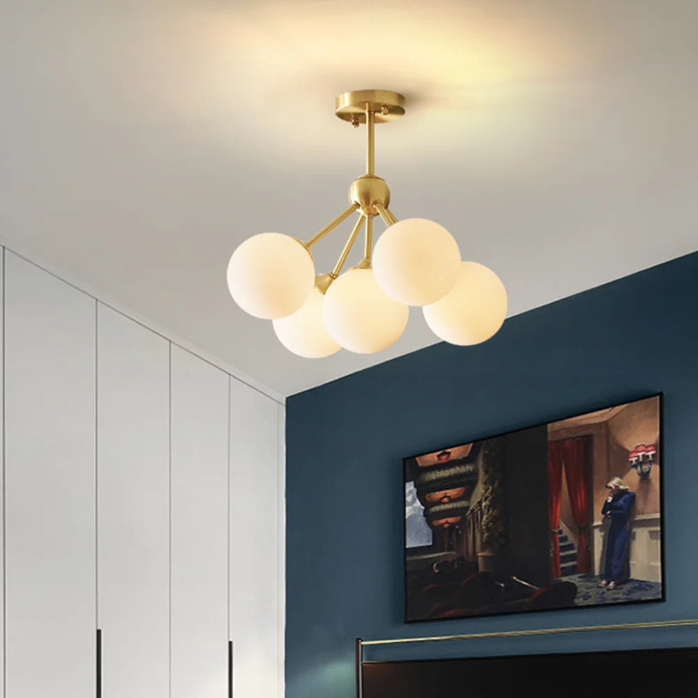 lustre moderne lumières doré sphères transparentes art déco contemporain led chambre salon