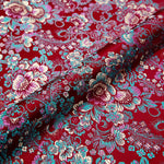 tissu brocart fleurs rouge rose jaune bleu polyester durable qualité jacquard teint decoration materiau