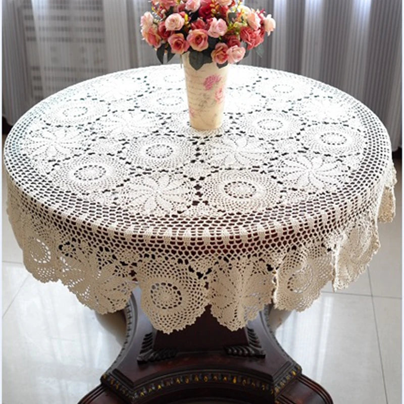 serviette table coton crochetée motifs floraux beige clair traditionnelle maison fête mariage