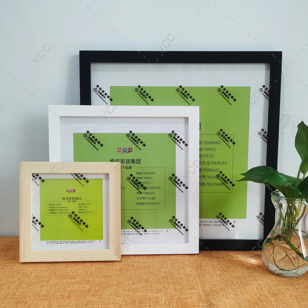 cadre photo carré bois mur support clips classique décoration maison