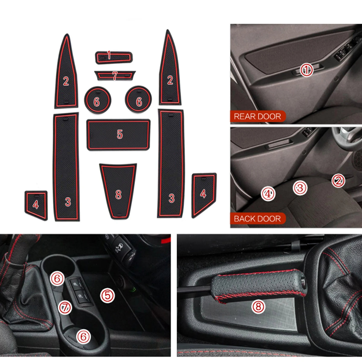 tapis sol voiture antidérapant pvc noir rouge bleu moderne adhésif arrière avant central coffre