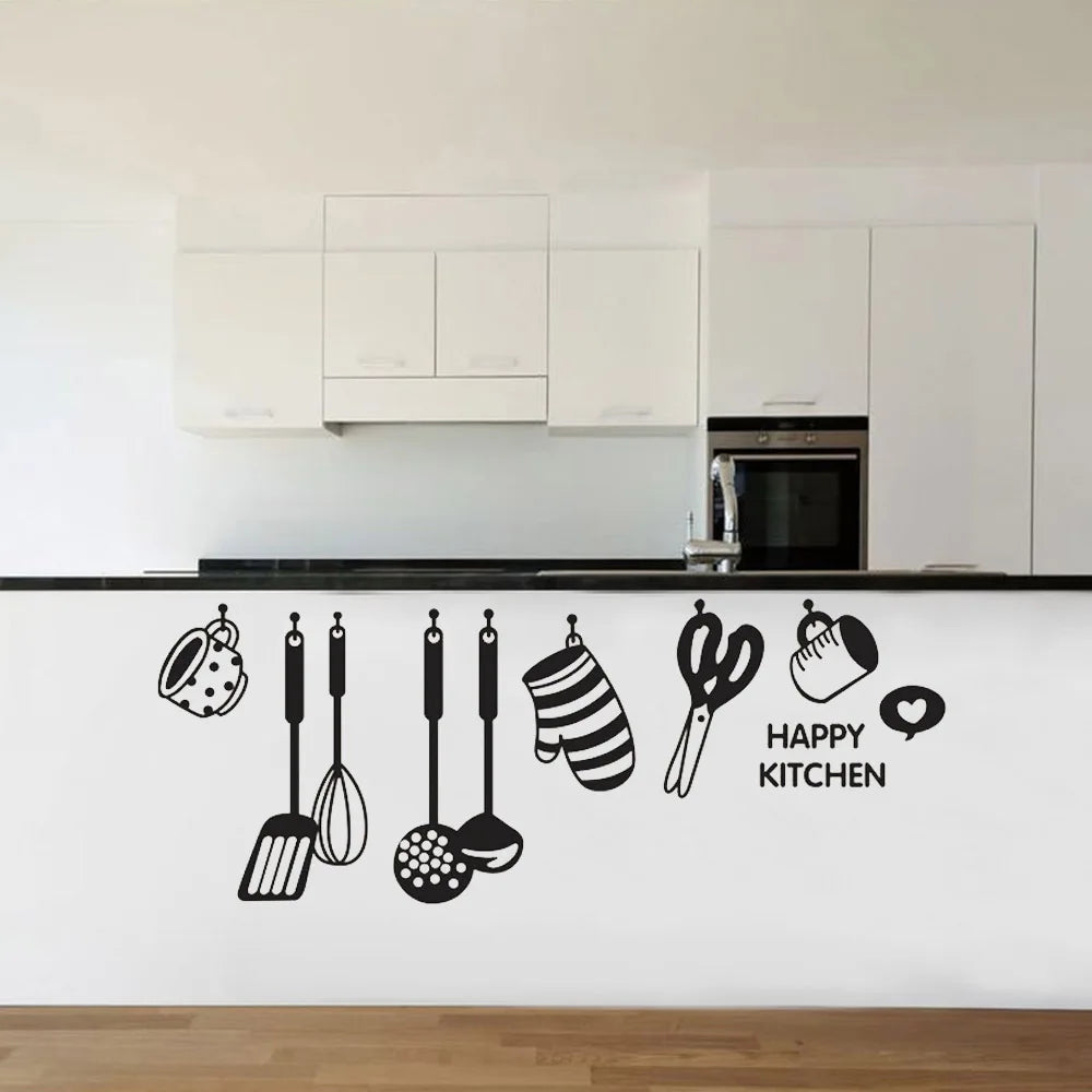 autocollant mural cuisine noir icônes ustensiles cuisine décoratif adhésif vinyle mur réfrigérateur carrelage