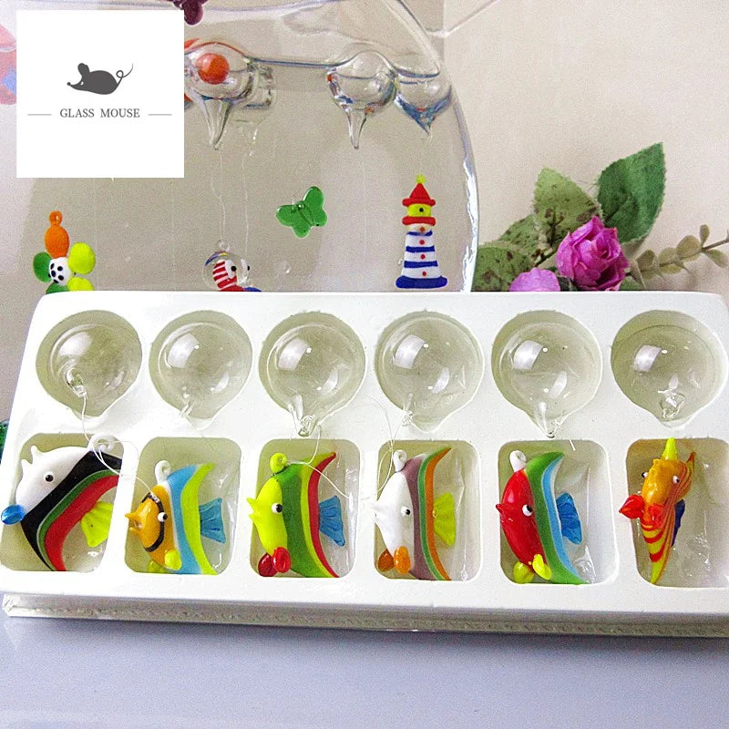 boules noel verre poissons decoratives transparentes artisanal animaux poissons colorés festive